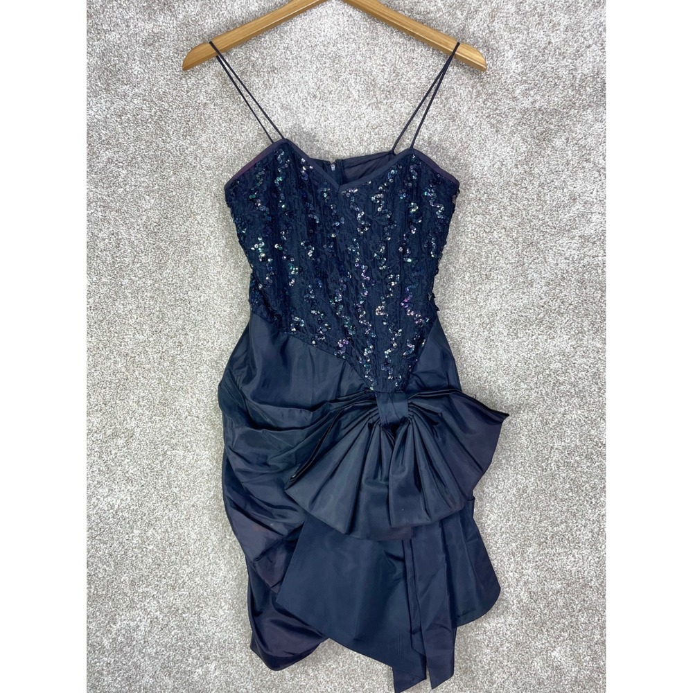 Susan Roselli for Vijack Vintage Sequin Lace Bow Cocktail Dress Womens S Black